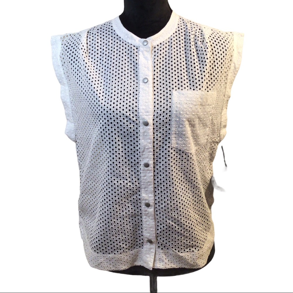NWT Edun Eyelet White Sleeveless Top Sz: L